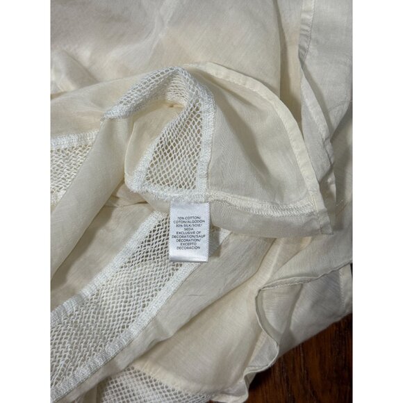 NEW LOFT Womens M Blouse Silk White Lace Trim Embroidered Flutter Sleeve Top - Picture 10 of 10